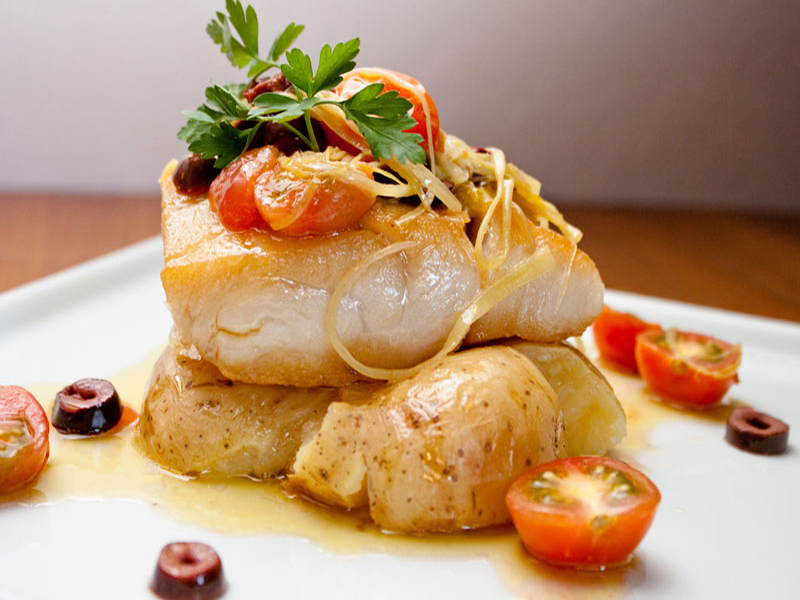 close-up of gourmet fish dish