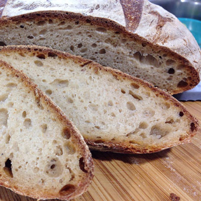 close up of slice rustic bread