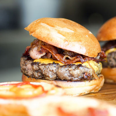 close up of juicy burgers